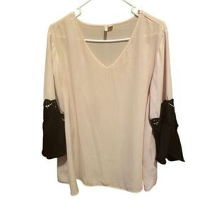 est.1946 Plus Size 18/20W Semi Sheer Bell‎ Sleeves Pale Pink Office Wear Casual